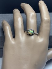 Petite Sterling Silver 925 Ethiopian Opal Ring Sz9.5