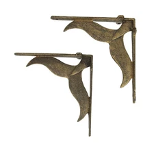 Zeckos Set of 2 Cast Iron Bronze Finish Whale Tail Wall Shelf Bracket Decor