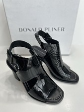 Donald Pliner Emiko Patent Leather Black Open Toe Block Heel Sandals Size 7