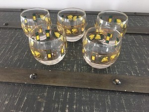 Vintage (5) Roly Poly George Briard Mid Century Glasses Gold Accent