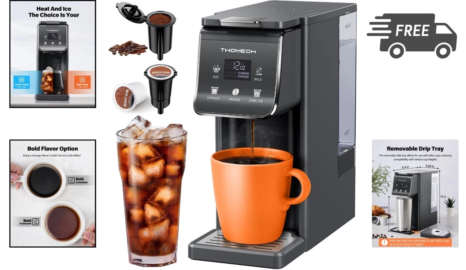 Coffee Maker Single Serve K-Cup Grounds Iced Hot 52oz Removable Water Tank - Image 2 of 4