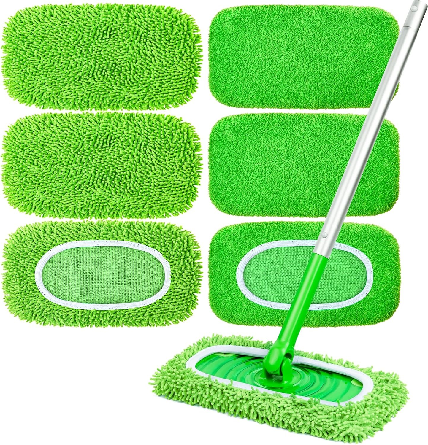 6-Pack Reusable Microfiber Mop Pads Compatible with Swiffer Sweeper, Dry & Wet S