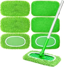 6-Pack Reusable Microfiber Mop Pads Compatible with Swiffer Sweeper, Dry & Wet S