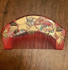 Japanese Inlaid Red Lacquer Comb