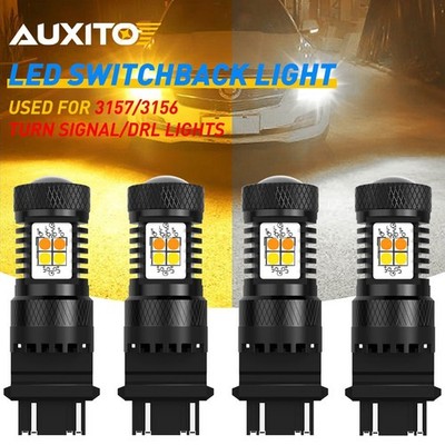 4x AUXITO 3157 3156 3457 Switchback White/Amber LED Turn Signal DRL Light Bulbs