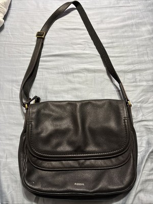 FOSSIL Payton Women s Large Double Flap Crossbody Messenger Bag Black Leather 
