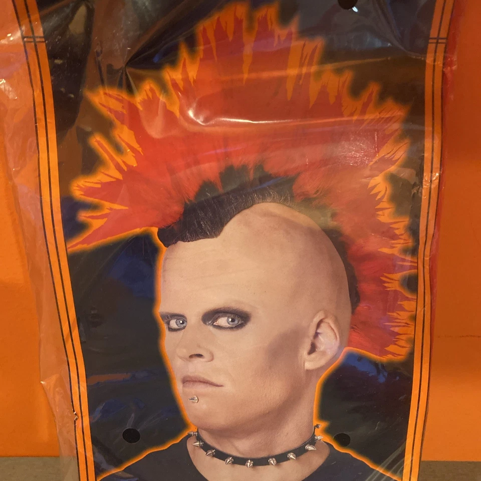 Peluca Rocker Rojo y Negro Mohawk Adulto Halloween Nueva Foto 2 de 4