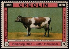 Cartel sello Alemania 1910 criolina 2 % en leche de lima aleja moscas del establo