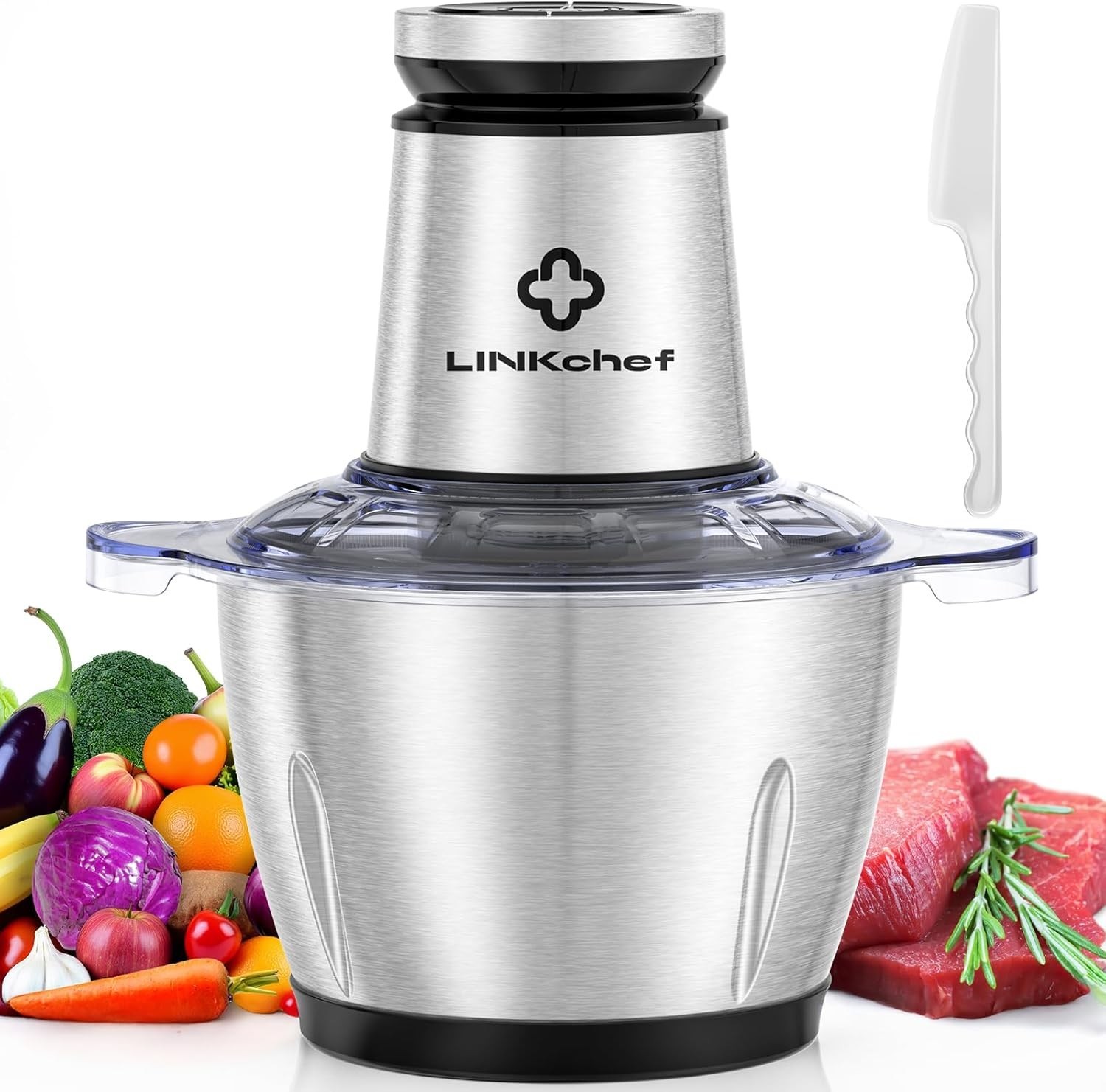 LINKChef Food Processor 10 Cup 600W Electric Meat Grinder Chopper Stainless