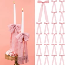 24 Pcs Bows Candlestick Decoration Large Tie Bows Ribbon Gift Multiple Use Co...