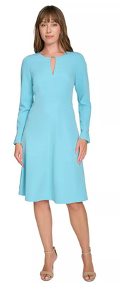 Tommy Hilfiger Dress Size 14 Turquoise Fit & Flare Silver-Bar-Key-Hole NWT APR94
