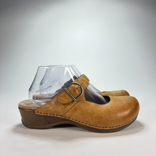 Dansko Martina braune Leder Mary Jane Schnalle Komfort Clogs Pantoletten Damen Gr. 39