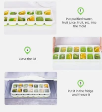 Ice Cube Tray, 4 Pack Silicone Ice Tray 14 Ice Cube Molds with Lids Stackable##