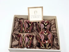 L'Objet Seahorses Napkin Rings Set 4 Gold Color Metal Swarovski Crystals set