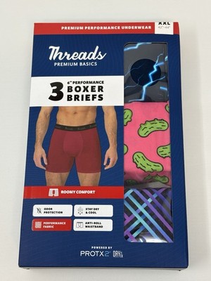 Threads XXL (42-44 ) 3 Pack Mens Performance Boxer Briefs 6  Pickles Underwear