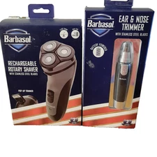 Barbasol Rotary Shaver & Ear/Nose Trimmer Bundle – Rechargeable Grooming Kit New