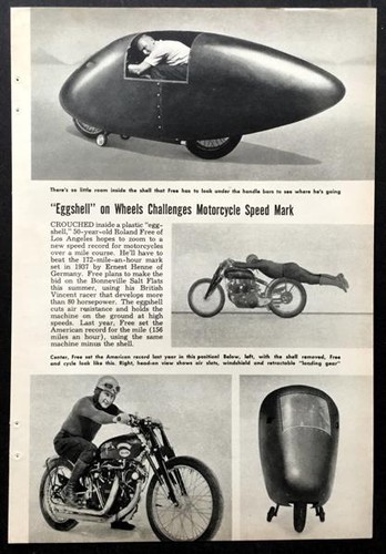 Roland "Rollie" Free 1951 pictorial "Eggshell on Wheels" Bonneville Salt Flats