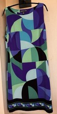 American Living Womens Sleeveless Jersey Dress Blues/Greens/Black Geo-Print 14
