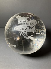 Crystal World Globe Earth Sphere Etched Frosted Lead Glass Ball Paperweight 