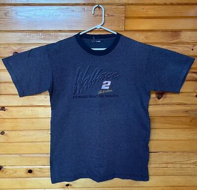Vintage Rusty Wallace NASCAR Chase Authentics Embroidered Pinstripe T-Shirt XL