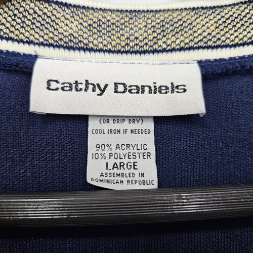 VTG Cathy Daniels Cardigan Sweater Women's Size L Navy Grandmacore V-Neck - Picture 4 of 12