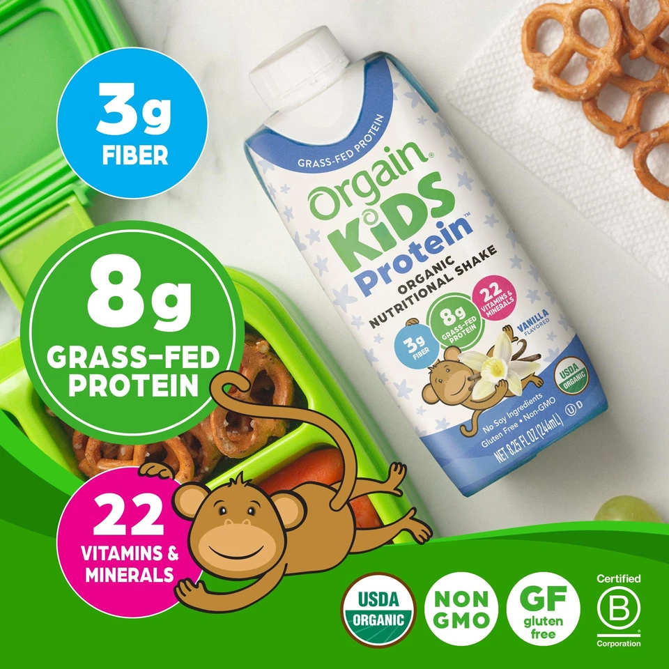 Batido nutricional Orgain Organic Kids Protein Vanilla paquete de 12 8,25 oz Foto 4 de 4