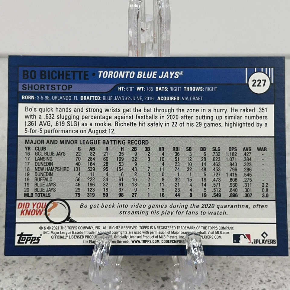 2021 Topps Big League BO BICHETTE Orange Border #227 Blue Jays - Image 2 of 2