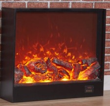 Electric Fire Place Black Glass Firebox Insert Flame Effect 600mm + Remote 1500W