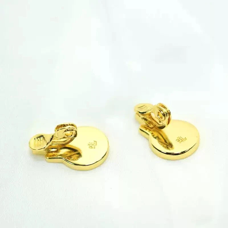 NUEVO Pendientes Ralph Lauren Dos Tonos Plata/Dorado Cresta RLL Clip-On Foto 2 de 4