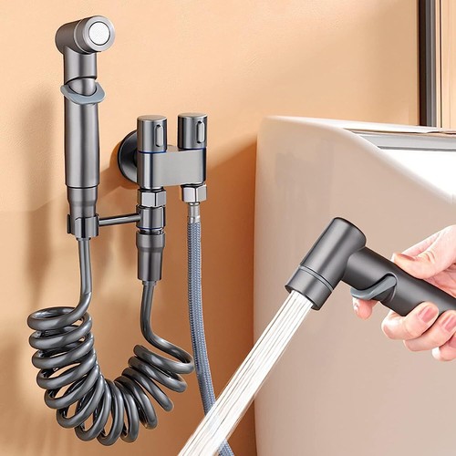 Grifo de baño con válvula de control doble 1 en 2 salidas con rociador extraíble para bidé
