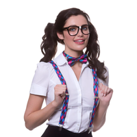 Instant Geek Set Damen SchulmäDchen Nerd KostüM Set HosenträGer Brille Fliege