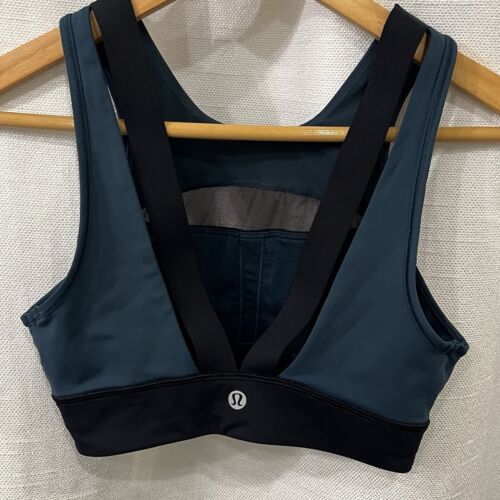 Lululemon Sports Bra Women 2 Teal Black Run the Day Bra Athleisure - Picture 4 of 9