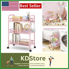 Effortless Organization with Pink Rolling Utility Cart - Assembles Without Tools