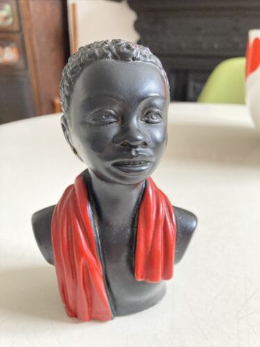 VINTAGE 1950s CHALKWARE FIGURE AFRICAN MALE  RARE 14cm TRETCHIKOFF ERA - Picture 1 of 10