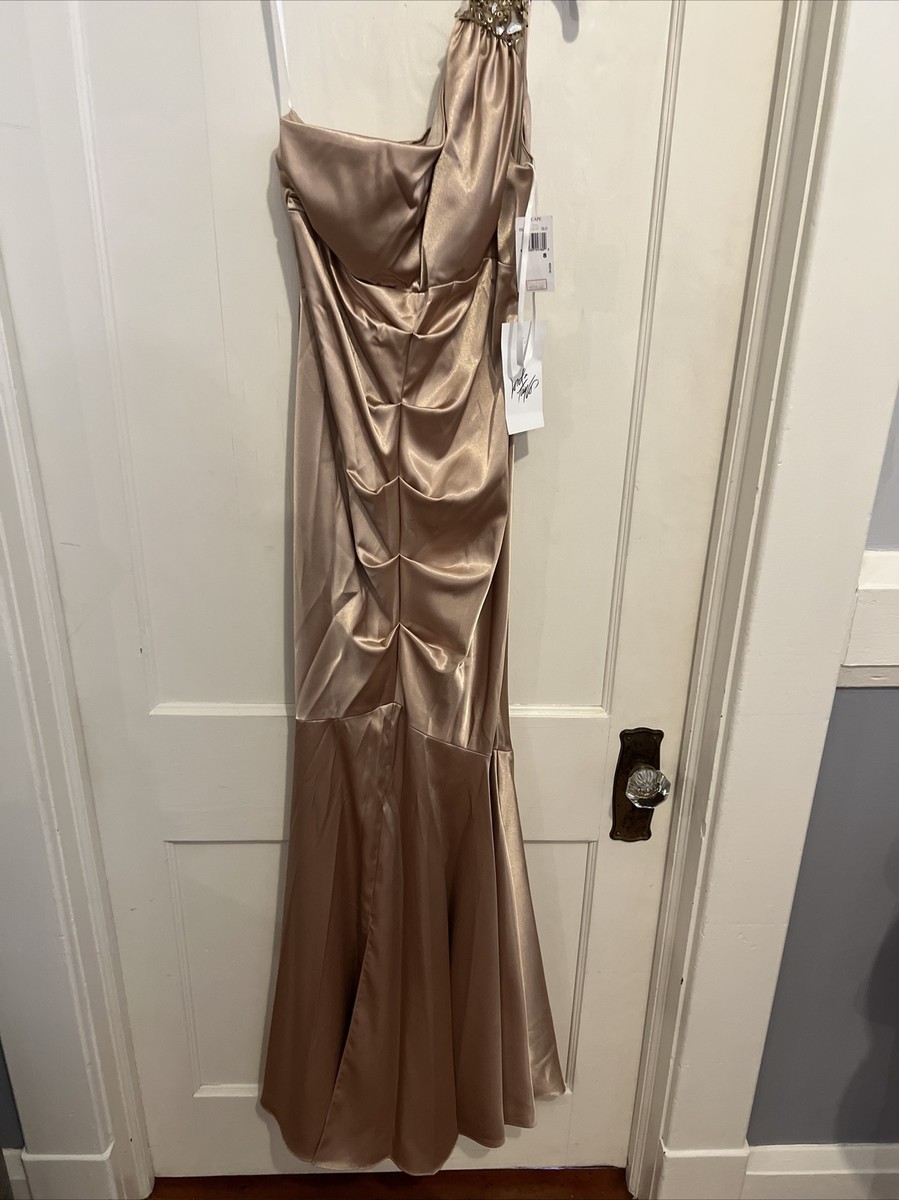 Xscape One Shoulder Gold Long Gown Size 8 - New With tags | eBay