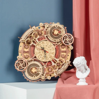 ROKR Zodiac Wall Clock 3d Wooden Puzzle Model Kids Building Toys Gifts US - Image 1 of 4