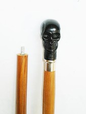 Antique Victorian Skull Designer Handle Brown Walking Cane Wooden Stick