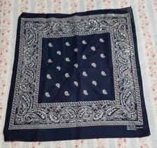 VTG Fast Color Blue Paisley Bandana All Cotton RN 13960 Approx. 20.5"x23" Bling