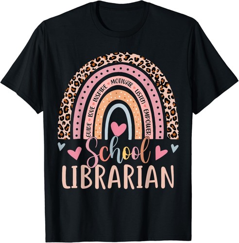 T-Shirt Schulbibliothekar Regenbogen Leopardenmuster lustig Bibliothekar Geschenk Unisex - Bild 1 von 3