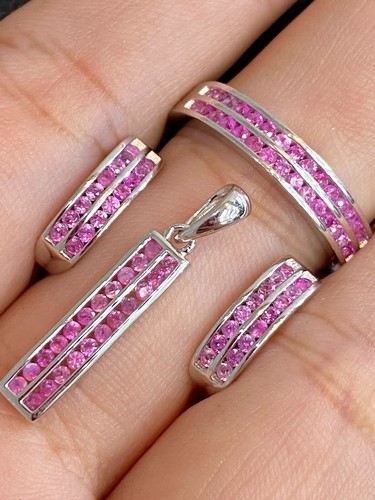 NATURAL PINK SAPPHIRE SET STERLING SILVER 925 RING EARRING PENDENTS - 第 2/14 張圖片