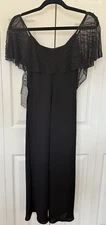 S. L. Fashions Petite Sleeveless Black Dress Size 8P Beaded Shawl Collar NWT