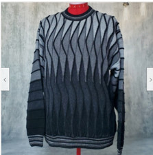 Protege Collection Mens vintage style 90's Acrylic Sweater Black Grey Pattern