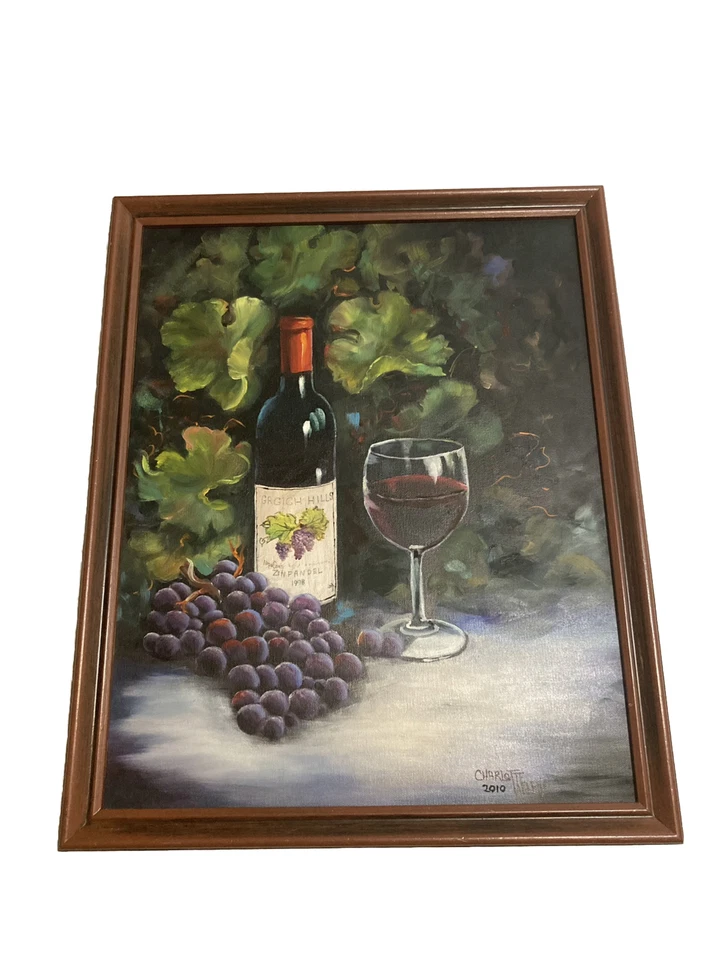 Wine Is Waiting Still Life Framed Signed Charlotte Talley 2010 Bob Ross Style - Image 2 of 4