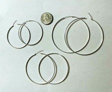 .925 STERLING SILVER 1 MM THICK ENDLESS HOOP EARRINGS 50, 60,  70 MM ROUND J464