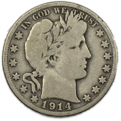 1914-S San Francisco Very Good VG+ Barber Liberty Silver Half Dollar 50C #2