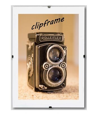 Rahmenloser Bilderrahmen clipframe + Rückwand weiß + 1 mm Kunstglas + Formatwahl