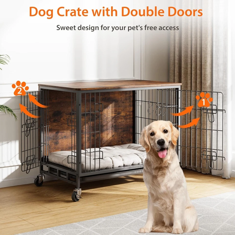 Furniture Style Dog Crate End Table Wooden Metal Pet Kennel Cage Large Anti-bite - Image 3 of 4