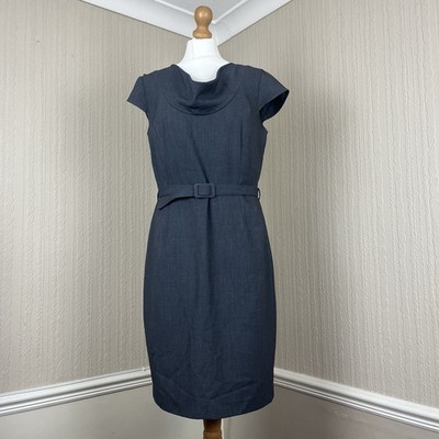 Calvin Klein Etuikleid grau Gürtel Wasserfallausschnitt UK 14 elegant Workwear Smart