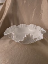 Fenton White Hobnail Ruffled Crimped edge 11 in. 4 in. deep impressed Fenton