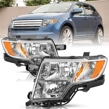Upgraded Lens Headlight Assembly Set for 2007-2010 Ford Edge Halogen Headlamp, C